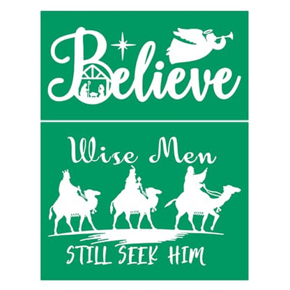 Christmas Silk Screen Stencils Rusable Adhesive Stencils Believe Xmas Chalk Mesh Transfers Screen Printing Stencil for Painting on Fabric, Wood, Wall, Chrismtas Home Decoration DIY Craft Project