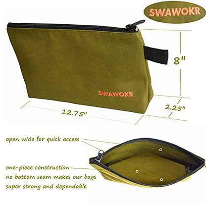 5 Pack 20 oz Canvas Tool Zipper Bags - Heavy Duty Utility Tool Pouch - Water Resistant Multi-Purpose Organizer Tote Bags 12.75 X 8 X 2.25 inch Spacious Storage Pouches with Dependable YKK Zippers