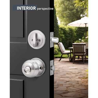 3 Pack Keyed Alike Front Door Knob and Deadbolt Set, Entry Door Locksets with Single Cylinder Deadbolt, Satin Nickel Flat Round Door Lock Set for Bedroom/Office/Exterior Doors