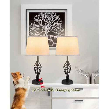 Charging Table Lamps Set of 2, nightstand lamp with USB Ports Bedside Desk lamp for Living Room Bedroom,Black Spiral cage Base Design 3 Color Temperature LED Bulbs Included.