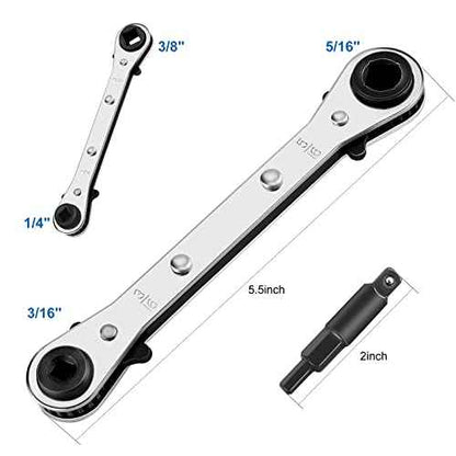 WADEO Hvac Service Wrench, 3/8¡± to 1/4¡±, 5/16'' x 1/4'' Refrigeration Service Wrench with Hex Bit Adapter for Air Conditioning, Refrigeration Equipment Repair