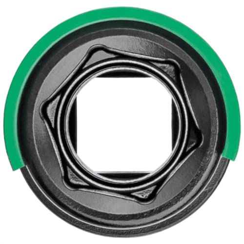 HAZET 903SLG-22 1/2 Inch Impact Socket, 22 Mm AF, External Hexagonal Traction Profile, For Aluminum Rims, Color-Coded Plastic Sleeve Green