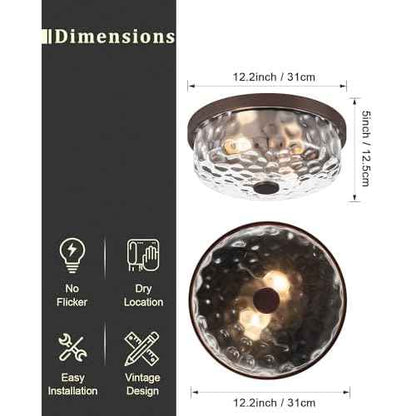 12 Inch Farmhouse Flush Mount Ceiling Light, 2 Light Industrial Close to Ceiling Light, Industrial Ceiling Lighting Fixture for Kitchen Hallway Bedroom Living Room (12.2 Inch Oil Rubbed Bronze)