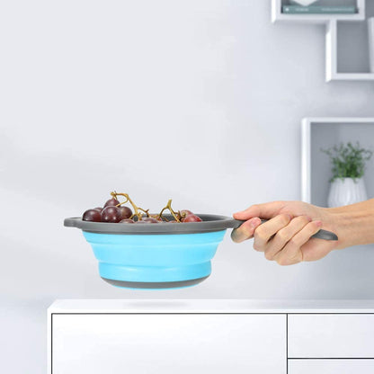 Kitchen Foldable Silicone Strainer Colanders, Collapsible Colanders with Handles, Space-Saver Folding Strainer Colander for Draining Pasta, Vegetable (Blue)