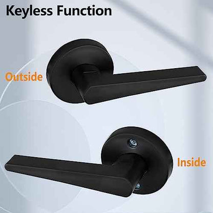 Solid Door Lever Handle with Key-Less for Hall & Closet Door Passage Round Non-Locking Lever Set - Matte Black, MD8820-DB-PS-5P