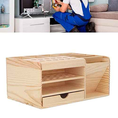 Repair Tool Organizer, Synthetic Wood Classified Storage Box with Multi Compartments, Strong and Sturdy, for Mobile Phone Maintenance Tools