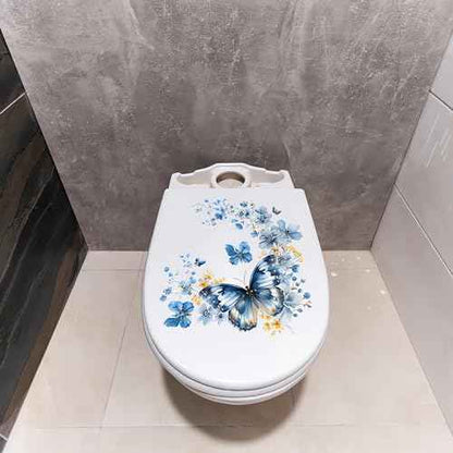 2 Sheets Blue Butterfly Flower Toilet Stickers, sacinora Butterflies Art Toilet Lid Decals Removable Vinyl Peel and Stick Wall Stickers for Bathroom Restroom WC Bathtubs Door Furniture Home Decoration
