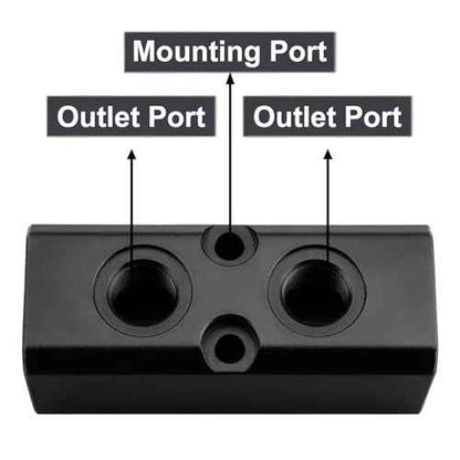 Air Manifold, 2 Way 4 Port Air Compressor Manifold, Air Hose Inline Manifold Block Splitter, Pneumatic Manifold Air Distribution Block, NPT 1/2 Inch Supply Port, NPT 1/4 Inch Output Port(BLACK)