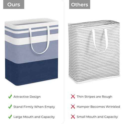 HomeHacks 2-Pack Large Laundry Basket, Waterproof, Freestanding Laundry Hamper, Collapsible Tall Clothes Hamper with Extended Handles for Clothes Toys in the Dorm and Family (Blue, 125L)