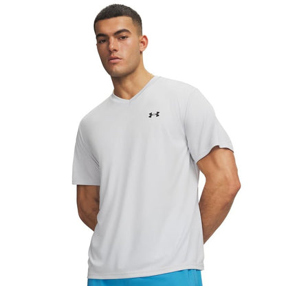 Under Armour Men's Velocity 2.0 Short Sleeve V Neck T Shirt, (015) Halo Gray / / Black, Large