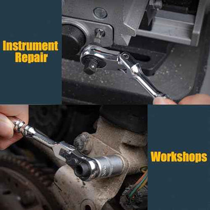 1/4" Ratchet Wrench, 72-Tooth Flex Head Ratchet for Ultra Tight Spots - Socket & Bit Driver, Chrome finish, 2-IN-1 Pocket Mini Ratchet for Engine Bays, Seat Rails, Bike Bodywork | 4.5" Long