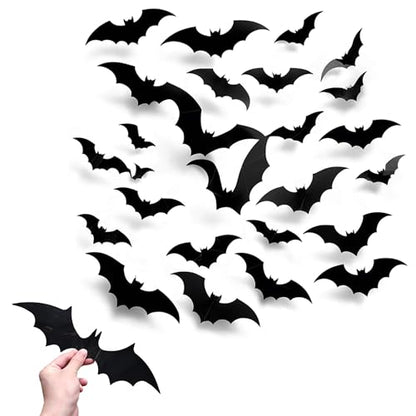 Bat Wall Stickers: Halloween Party Decorations Indoor & Outdoor - 84 pcs Reusable PVC 3D Black Bats for Halloween, Eve Party, Ghost Festival Decor