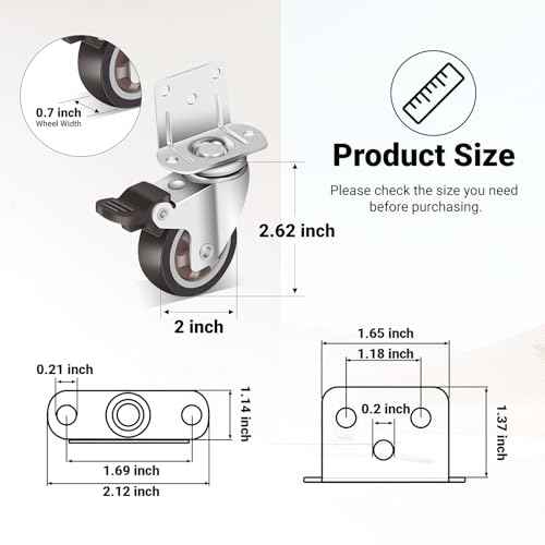 Nefish 2 Inch Side Mount Casters Wheels 12 Pack, L-Shaped Rubber Casters Wheels for Furniture, Plate Castors 2 X 4, Durable Heavy Duty Castor Wheels for Cabinet, Boxes, DIY, Desk, Table, Crib