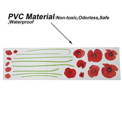 Maydahui 2 Sheets Red Poppy Flower Wall Decals Beautiful Floral Wall Stickers(24x55 Inch) Peel Stick Removable Art Mural Decor for Bedroom Living Room TV Sofa Background