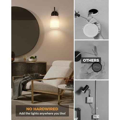 Battery Operated Wall Sconce, Black Rechargeable Sconces Set of 2, Wireless Wall Lamp Remote, Timer & 13000mAh bulbs, Battery Powered Dimmable Scones/Lights for Bedroom, Living Room, Bathroom