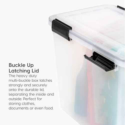 IRIS USA File Box WeatherPro File Organizer Plastic File Box for Letter/Legal File, Durable Lid and Seal w/ Secure Latching Buckles, Stackable and Nestable, Clear 32 Qt. 1Pack