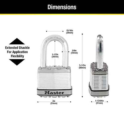Master Lock M5XTLF Magnum Heavy Duty Outdoor Padlock with Key, 2 Pack Keyed-Alike Silver