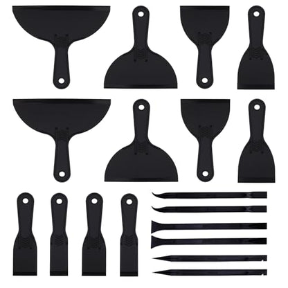 18 PCS Plastic Putty Knife, Includes 12 Plastic Putty Filler Knife and 6 Scrapers Tool, Flexible Putty-Scraper for Spackling, Repairing Drywall, Removing Wallpaper, Applying Mud or Plaster