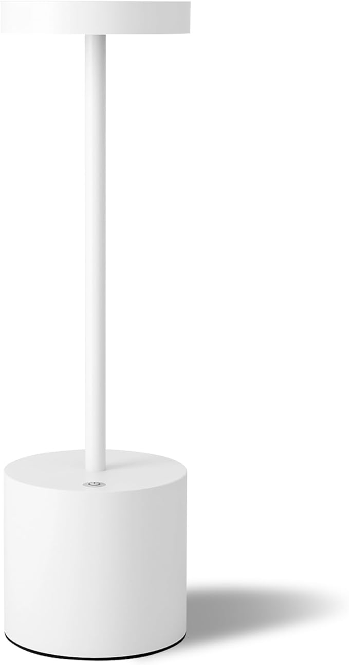 LED Cordless Table Lamp Rechargeable,5000mAh Battery Operated TableLamp,3 Color Stepless Dimming Portable Metal Indoor and Outdoor Table Light,for Home/Patio/Restaurant/Dining Table.(White)