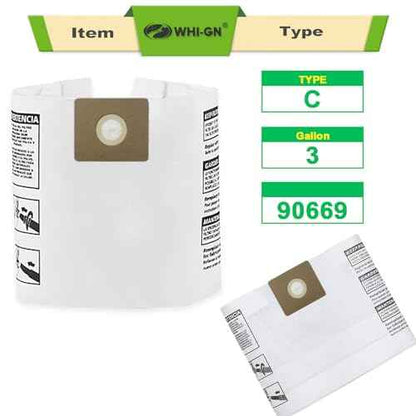 5 Pack Shop Vac 3 Gallon Bags - 90669 All Around Collection Type C Vacuum Bags, part # 9066900 9066933