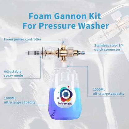 Foam Cannon with Dual Connector, Balabulala Dual Connector Foam Cannon with 5000PSI Pressure Washer Gun,7 Nozzles, 1/4" Quick Connect