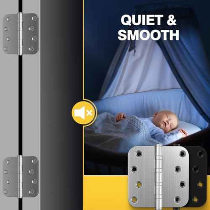 KOLET Ball Bearing Door Hinges, 4 x 4 Inches Door Hinges, 5/8'' Radius Corner Hinges, Heavy Duty Stainless Steel, Smooth and Quiet, Non Removable Pin, Brushed Nickel, 6 Pack