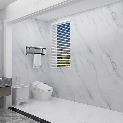 JSEVEM 16"¡¿118" Thick White and Grey Marble Wallpaper Peel Stick Waterproof White Gray Marble Contact Paper Vinyl Wrap Glossy Self Adhesive Granite Tile Sticker for Kitchen Cabinets Table Countertops