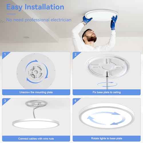hunhun 20 Inch Dimmable 50W 5200M LED Flush Mount Ceiling Light Large Ceiling Light Fixture,3000K/4500K/6000K Selectable,Ultra Thin Flat Ceiling Lamp for Kitchen, Bedroom, Living Room(White,1Pack)