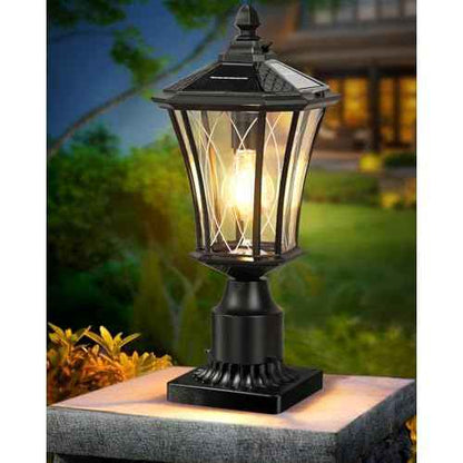 YSN 16" Solar Post Lights Outdoor, Dusk to Dawn Outdoor Post Lights with Pier Mount Base, Black Solar Lamp Posts Light Fixture, Waterproof Light Posts for Outside Yard Garden Patio, 1 Pack