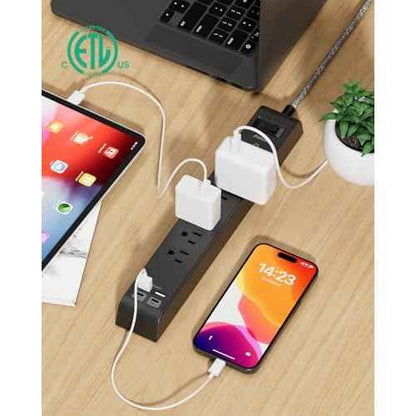20FT Power Strip Surge Protector - 2 Pack Extension Cord with 6 Outlets 4 USB Ports, Flat Plug, 900 Joules, 15A Circuit Breaker, Wall Mount for Home Office, Dorm Essentials