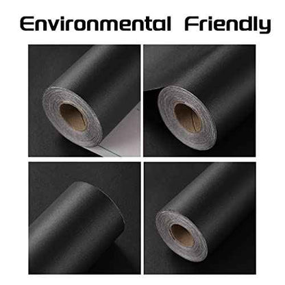 Black Contact Paper - 15.7 x 98 Inch Peel and Stick Wallpaper, Matte Black Wallpaper, Self Adhesive and Removable Decorative Contact Paper for Cabinets,Stand Liner, Table and Door Makeover Decor