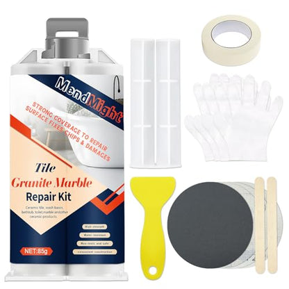 Porcelain & Fiberglass Repair Kit - Tub, Tile, Shower, Bathtub Repair Kit for Ceramic, Marble, Quartz, Granite - Waterproof & Leak-Proof Fix Cracks, Holes, Scratches, Dents (White)