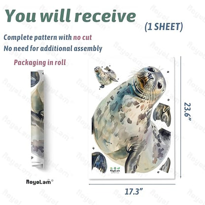 Lifelike Seal Wildlife Wall Decal Nursery Animal Wall Sticker Removable Peel and Stick Wall Art Decor for Kid Baby Classroom Preschool Living Room Playroom Bedroom School