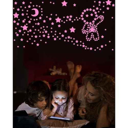Greingways 201 Pcs Glow in The Dark Stars Stickers for Ceiling Bedroom, Stocking Stuffers for Kids Ages 3-5, 4-8, 8-12, Boys Girls Room Decor Wall Stickers Stocking Stuffers for Toddler-Pink