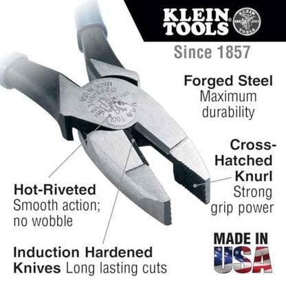 Klein Tools D2139NE11055 Pliers Set, Made in USA, with Lineman's Side Cutting Pliers and Copper Wire Stripper/Cutter, High-Leverage, 2-Piece