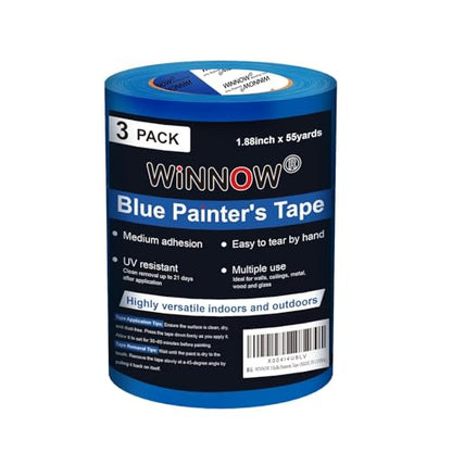 WINNOW Painter Tape £¬Paint Tape for Walls | Gift for New Home Improvement £¬Blue Masking Tape 1.88 in X 55 Yds £¬UA Resistant and Easy to Removes £¬Ideal for Wall Painting and Home Decoration, 3 Rolls