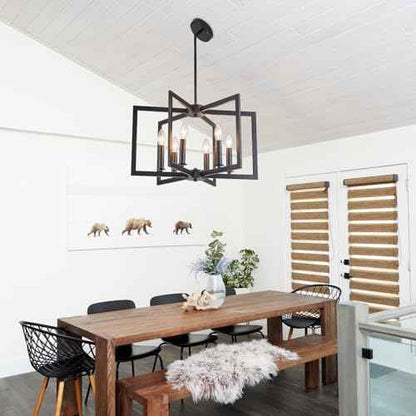 Dining Room Light Fixture, Modern Black Chandelier Farmhouse Metal Pendant Light for Foyer Enteyway Living Room Kitchen Island, 6 Wrought Iron Lights E12 Bulbs, Height Adjustable, 21.2 inch