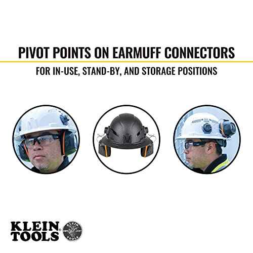 Klein Tools 60502 Ear Muffs with Hard Hat Full Brim Attachment, 26dB NRR, for Construction, Manufacturing, Maintenance, Woodworking