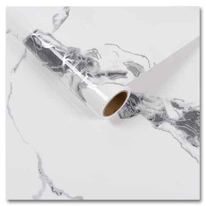 CRE8TIVE Glossy Silver Grey White Marble Contact Paper for Countertops Waterproof Marble Wallpaper Peel and Stick Counter Top Stick Paper 12"x80" Self Adhesive Removable Wallpaper for Kitchen Cabinets