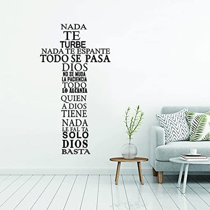 "Nada te turbe"Wall Sticker "Solo Dios Basta"Wall Decor Cross Wall Decal~Spanish Quote Decals for Family Decoration Effect Size:23"x40"inch (Black-JWH286-NADA)