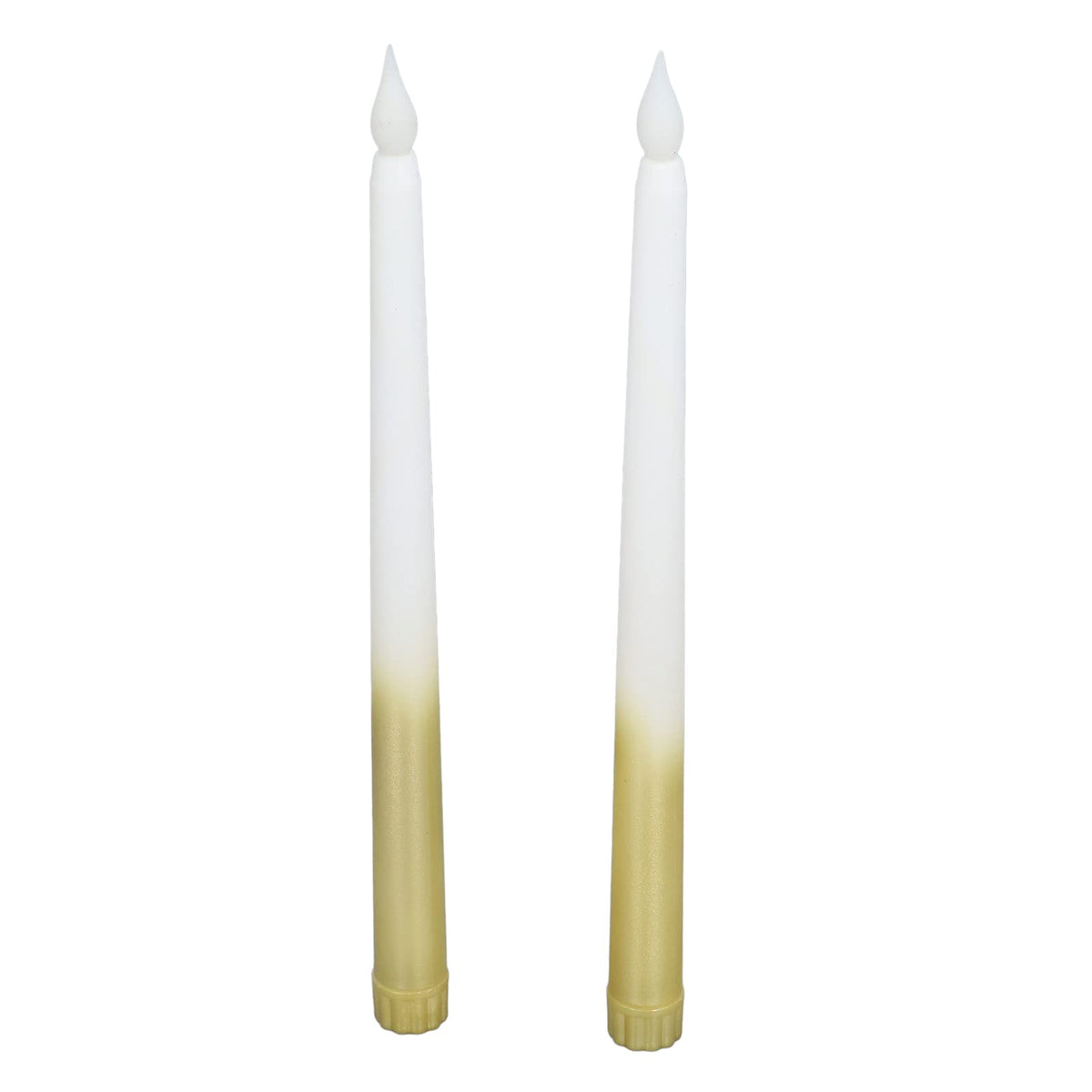 Flameless Taper Candles, 2 Pcs Battery Operated Realistic LED Taper Candles with Flickering Warm Yellow Flame Dripless Electric Decorative Led Candles for Home, Christmas, Wedding(half spray gold)