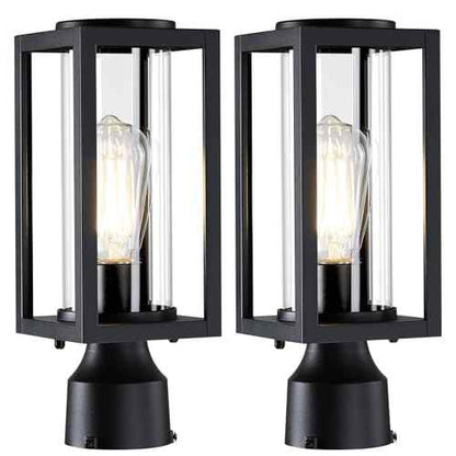 Outdoor Post Lights Lamp Post Light Fixture 2 Pack, Modern Black Exterior Post Lantern Fixture with Tempered Glass, Anti-Rust Light Posts for Outside for Driveway Patio Garden