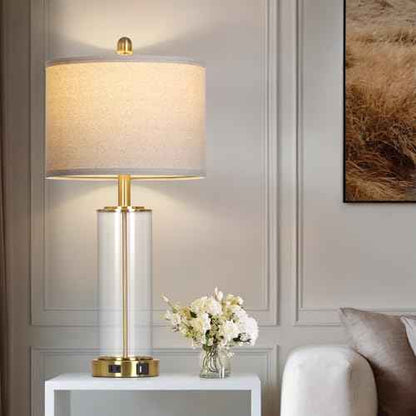 26" Gold Glass Table Lamp for Living Room Single, 3-Way Dimmable Touch Control Bedroom Lamps with USB C+A Ports & AC Outlet, Modern Bedside Lamp for Nightstand Side End Table (Bulb Included)