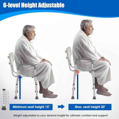 Shower Chair with Arms and Back Heavy Duty 330lbs, Shower Seat for Inside Shower with Shower Head Holder, Shower Bathroom Chair with Cutout Seat & Cold-Proof Pads, Tools-Free Assembly