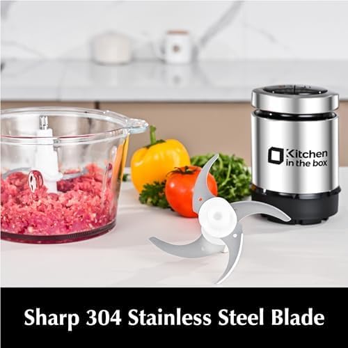 Kitchen in the box Mini Food Processor, Electric Meat Grinder & Food Chopper with 400W Powerful Veggie Chopper-One 3 Cup Bowl & S Blades for Meat/Fish/Vegetable/Baby Food