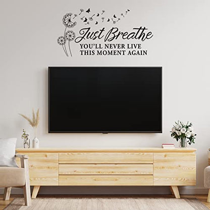 Just Breathe Vinyl Wall Decal Inspirational Wall Sayings Yoga Quotes Decals Wall Art Lettering Home Decor