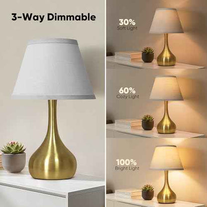 Touch Table Lamp for Bedroom Set of 2, 3-Way Dimmable Bedside Lamp for Nightstand, 17¡± Modern Metal Desk Lamp with Linen Shade for Living Room, Kids Reading, Dorm, Home Office Decor, Bulb Included