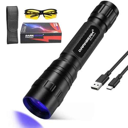 DARKBEAM UV Flashlight 365 nm Light Blacklight, Mini Powerful Wood¡¯s Lamp USB-C Rechargeable, LED 10W Ultraviolet Flashlights Pocket Pet Urine Detector for Mineral, Uranium Glass, Resin Curing
