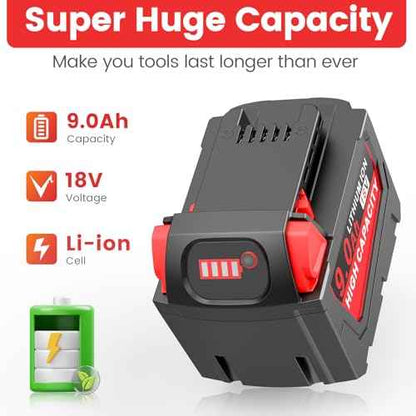 2 Pack 9.0Ah 18V Replace for Milwaukee Mk18 Battery Compatible with 48-11-1850 48-11-1860 48-11-1845 48-11-1828 Cordless Power Tools Lithium Battery