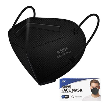 ctc connexions KN95 Black Face Masks 20pcs 5-Layer Cup Dust Masks Filtration Efficiency ¡Ã95% Individually Packaged Breathable Face Mask